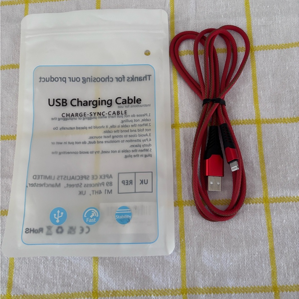 Red USB Charging lighting Cable - Picture 2 of 3